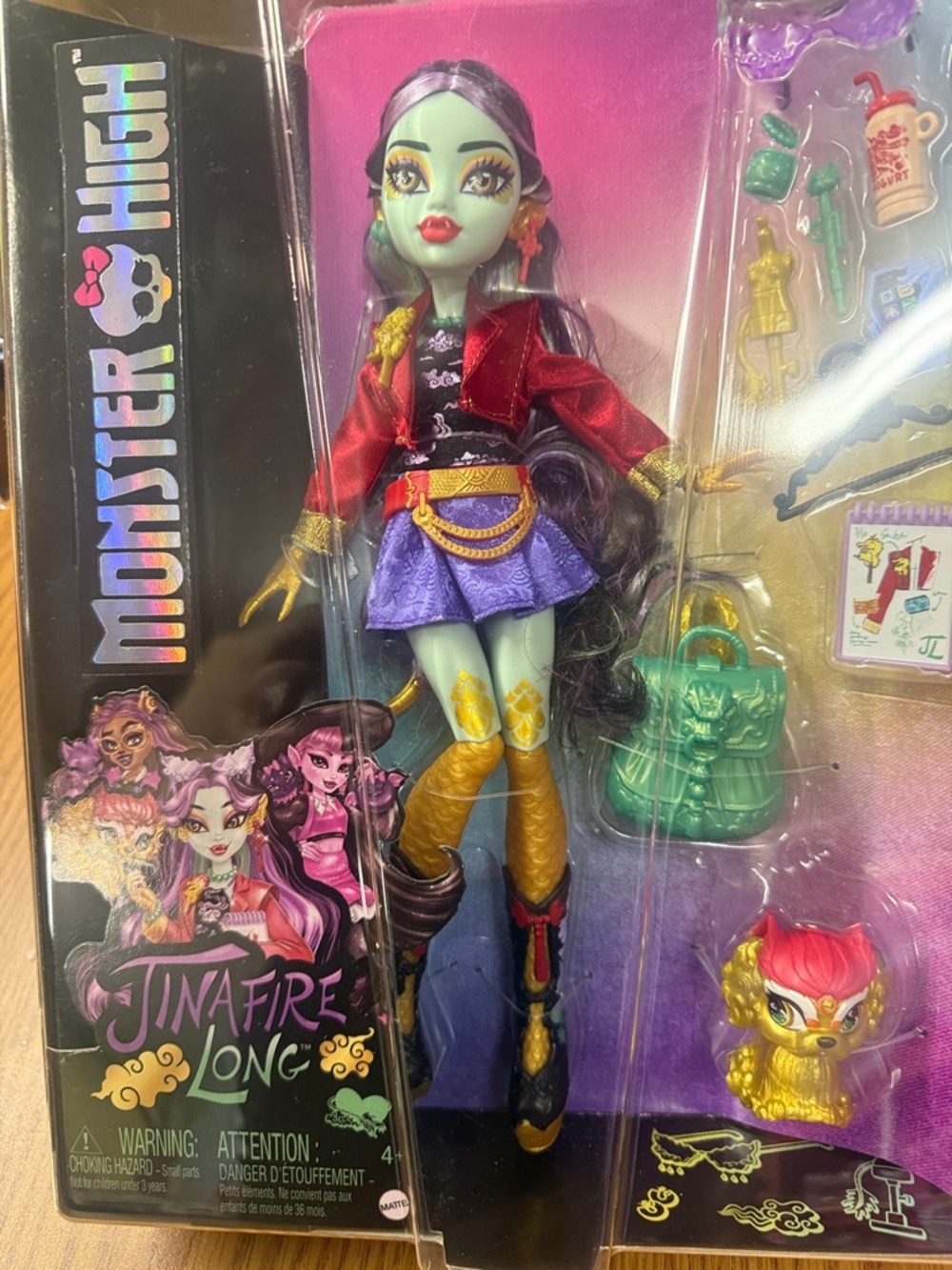 Monster High Jinafire Long Doll - Green Skin, Purple Skirt & Red Jacket